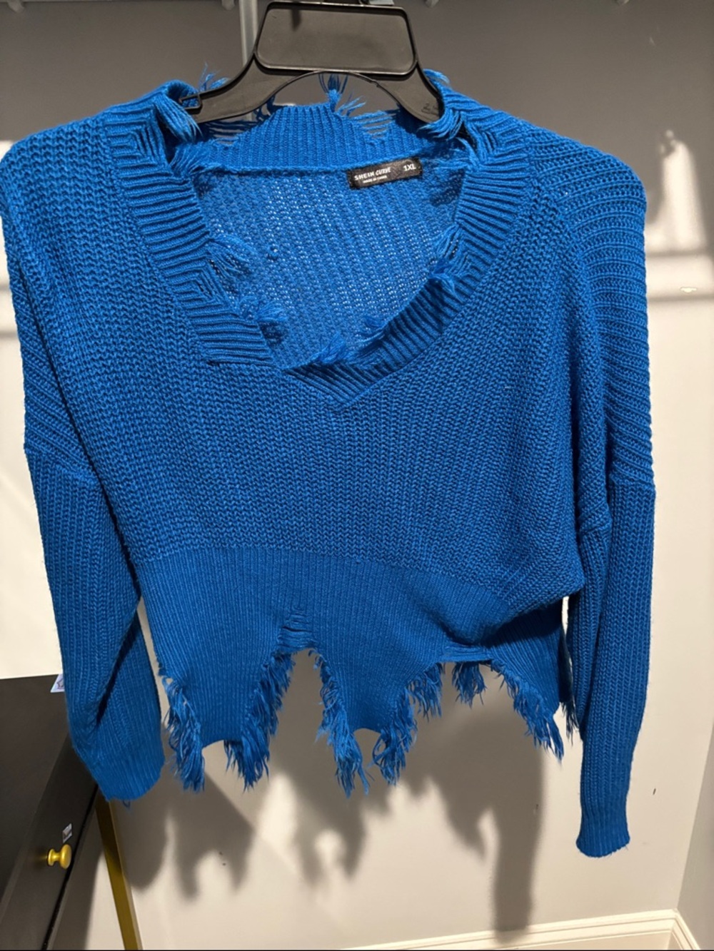 Women’s Distressed V-Neck Sweater - Electric Blue